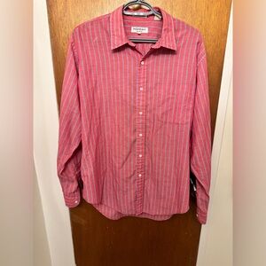 Vintage Yves Saint Laurent Menswear Ruby Red and Blue Striped Buttondown Shirt L